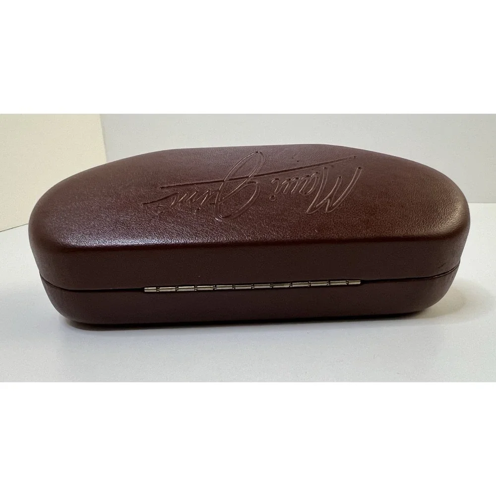 Maui Jim Sunglass Case Hard Clam Shell Brown Glasses Faux Leather Eyeglass Case